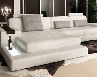 Sofa Leather Chaise Lounge Couch L-Shaped Sectional Sofa Modern Furniture White - BULLHOFF by Giovanni Capellini