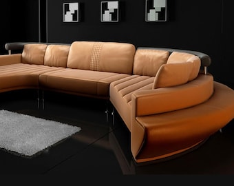 Sofa Sectional Couch with Chaise - Modern Leather Sofa U-Shaped Design Brown - BULLHOFF by Giovanni Capellini…