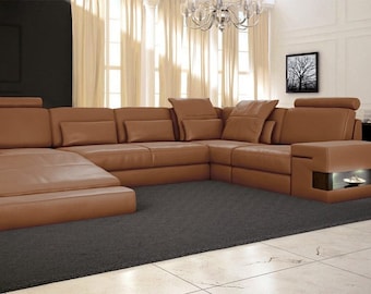 Sectional Couch U-Shaped Sofa with Chaise Leather Modern Sofa Design Brown - BULLHOFF by Giovanni Capellini…