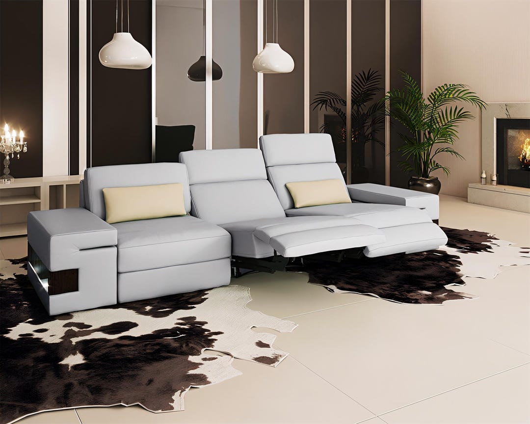 3-seater Reclining FULL Leather Sofa Couch - Modern Power Recliner 3 ...