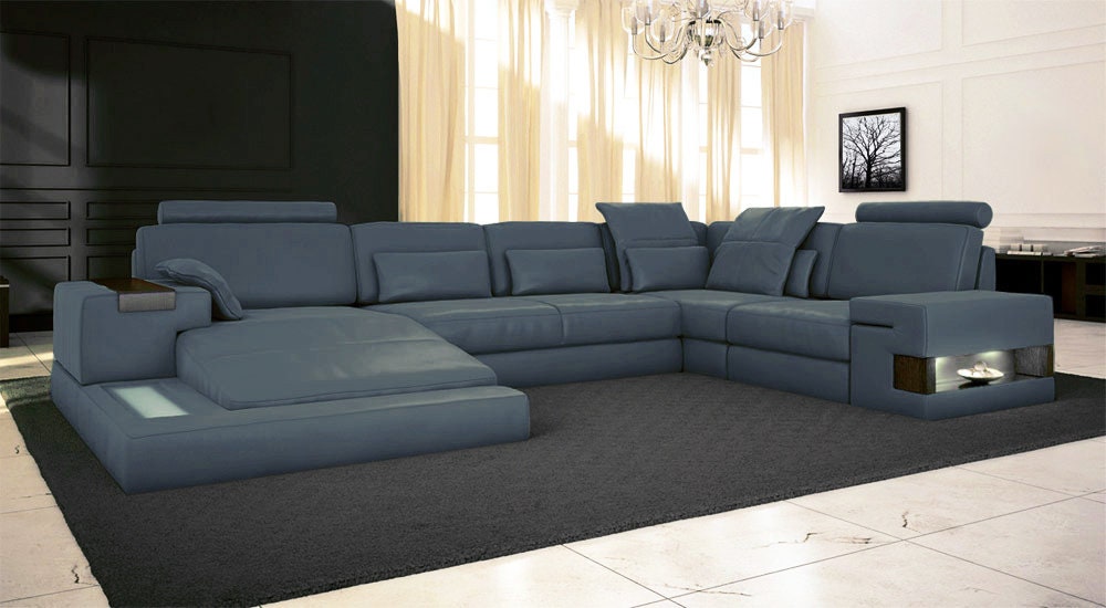 Sectional Couch Big Sofa Ushaped Couch With Chaise Modern Sofa in Leather Design Couch Green