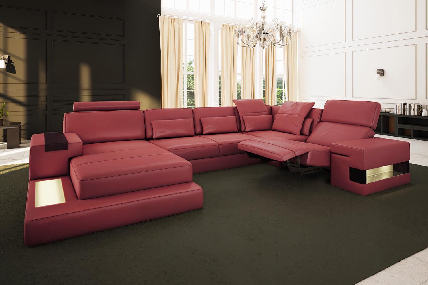 Reclining Sectional Leather Sofa With Chaise - Modern Power Recliner ...