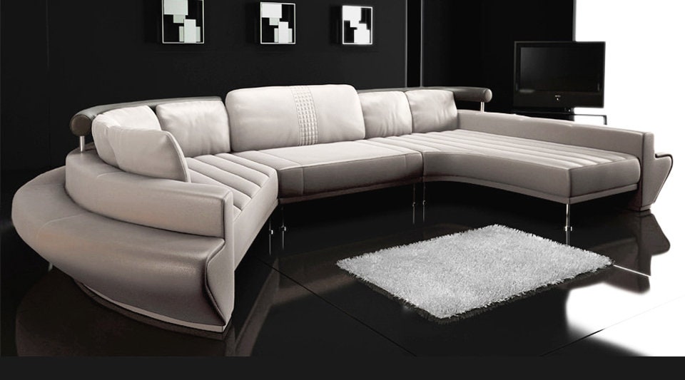 Sofa Sectional Couch U-shaped Sofa Blue Leather Modern Chaise Sofa ...