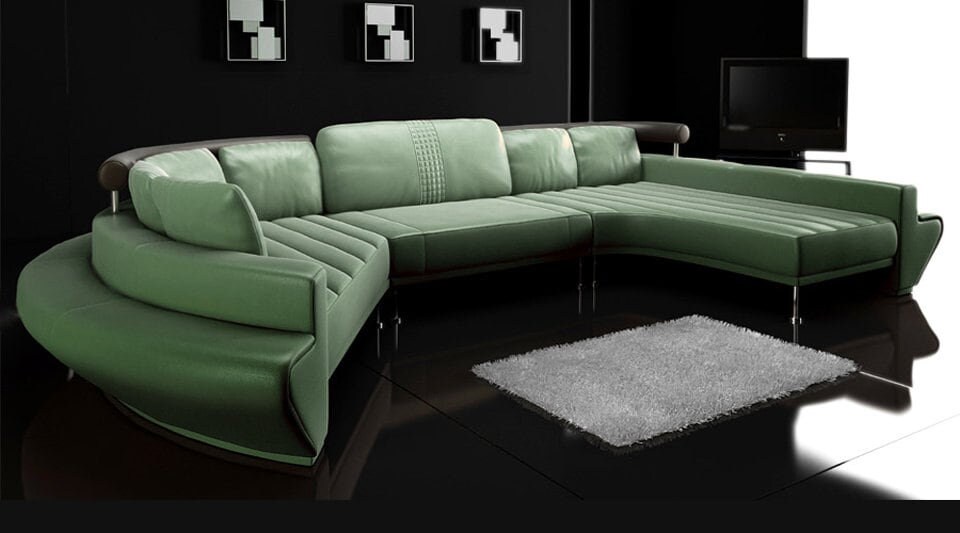 Green leather sectional couch deals