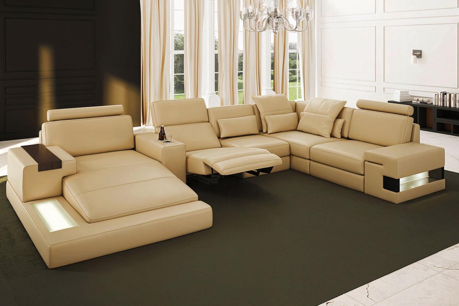 Reclining Sectional Leather Sofa With Chaise - Modern Power Recliner ...