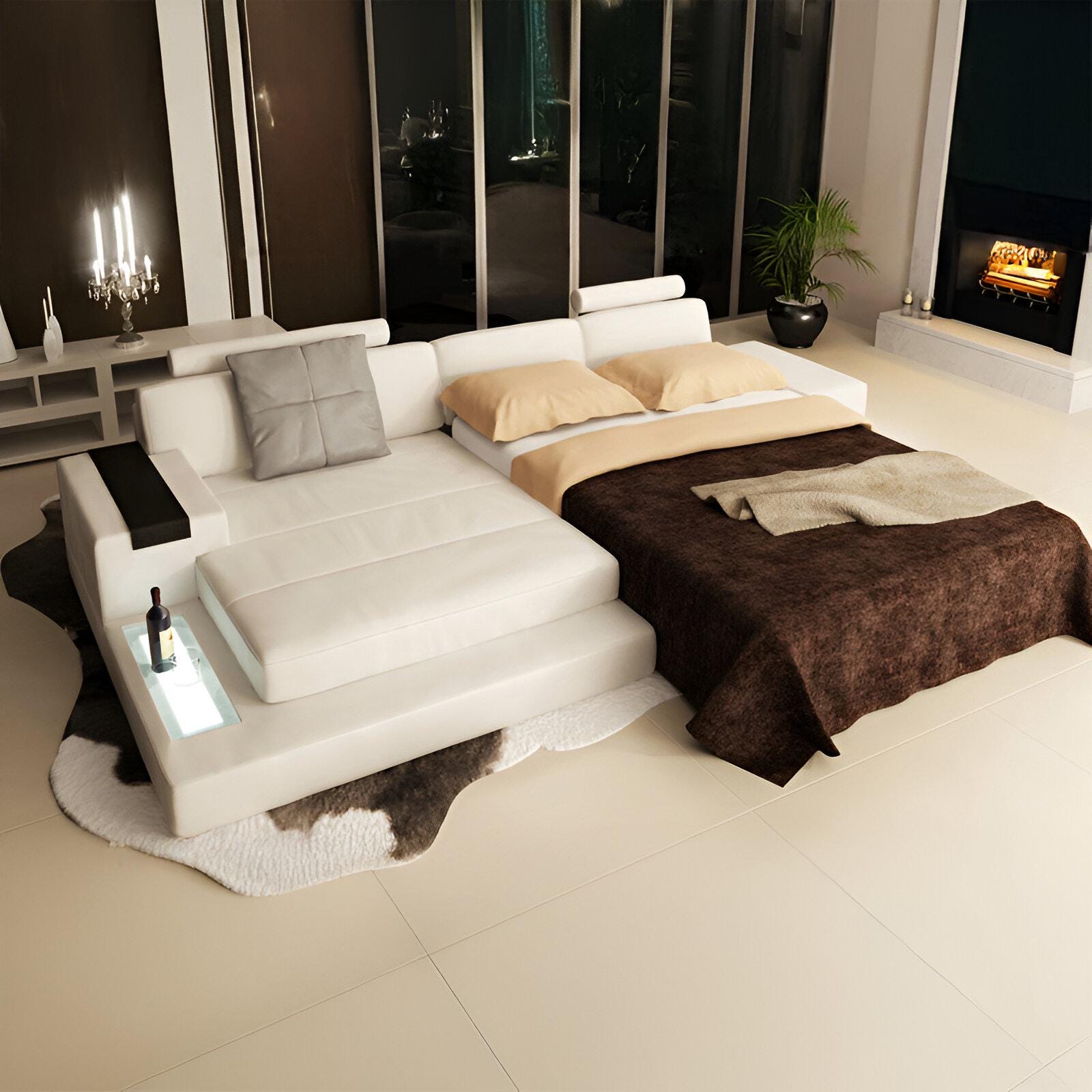 Sleeper Sofa Bed - Leather Chaise Couch with Sleeper Function Sectional Modern Furniture - BULLHOFF by Giovanni Capellini