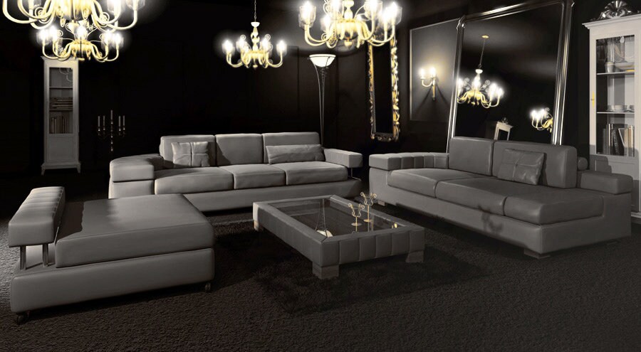 3+2 Sofa Set Sectional Couch with Big Stool Gray Leather Modern Sofa European Design - BULLHOFF by Giovanni Capellini…
