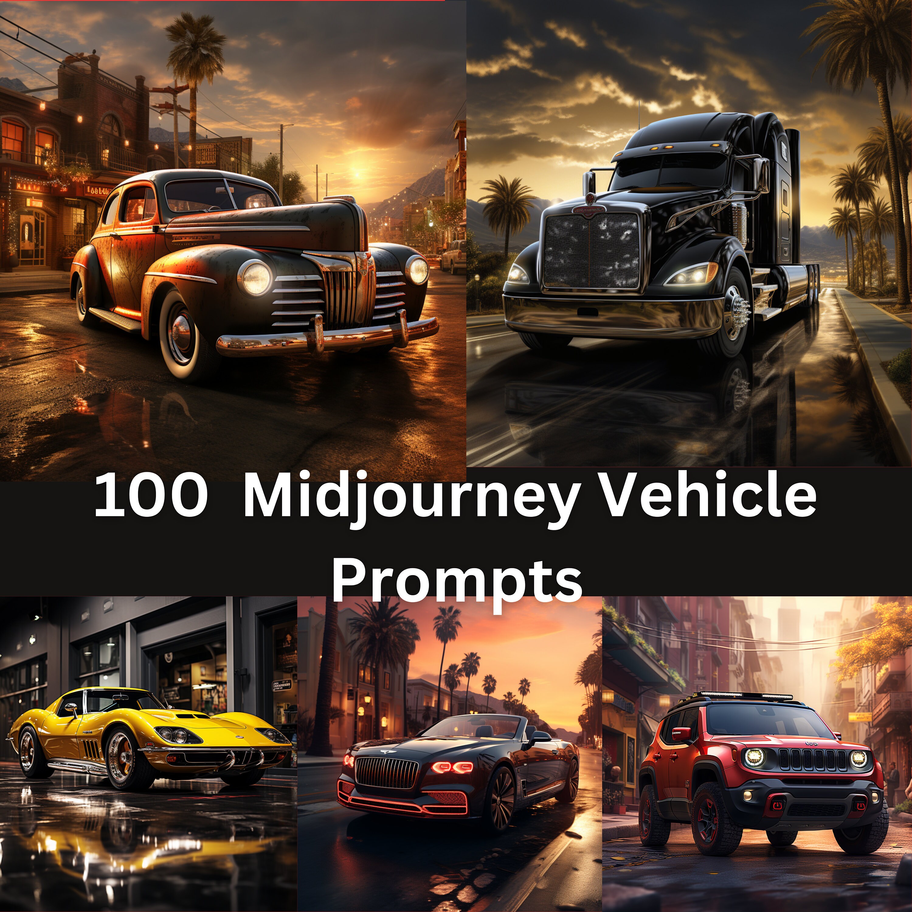 Midjouney Prompts, Vehicles, AI Generated, Digital Download, AI Art, Realistic Images, Prompt Guide, AI Portrait, Painting, Photography