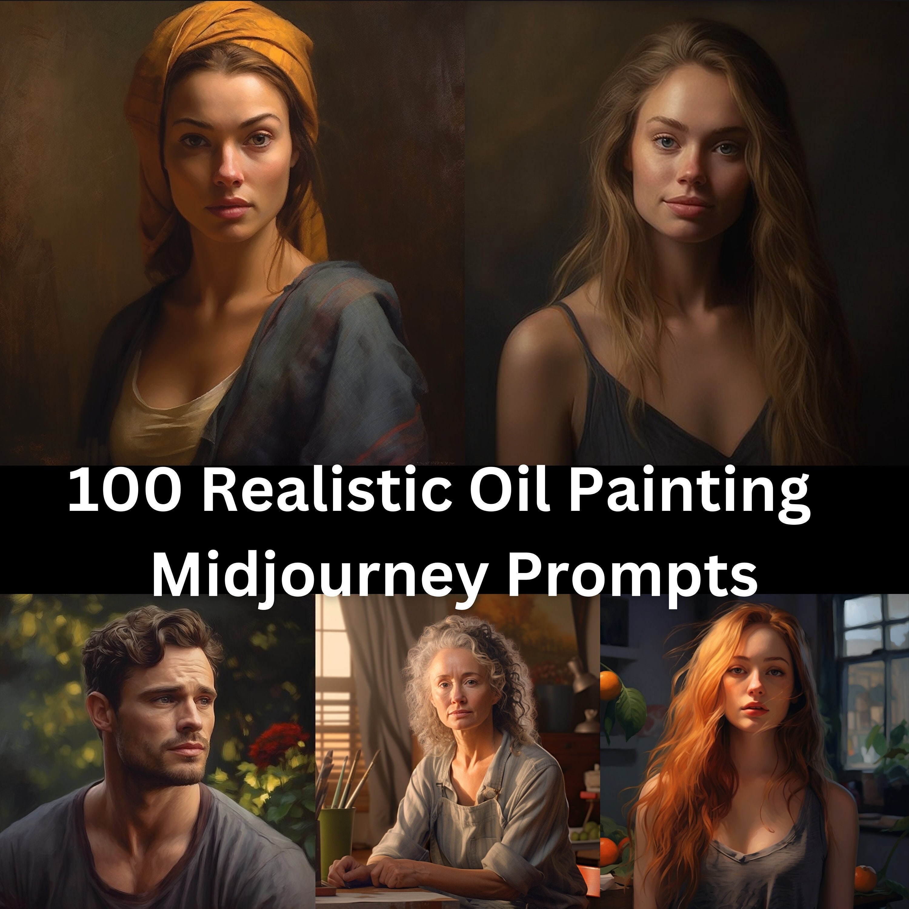 100 realistisches Ölgemälde Headshot Midjourney Prompts (Digitaler Download)