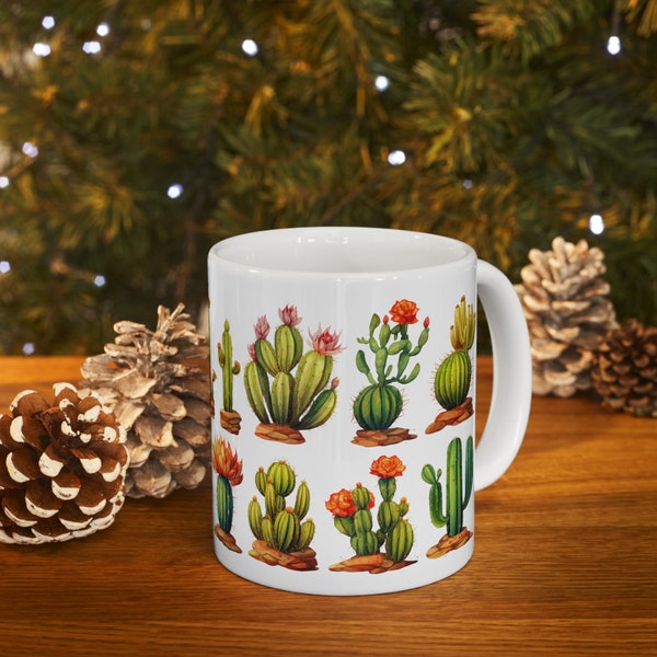 Cactus Mug, Succulent Mug, Handcrafted Ceramic Coffee Cup, Nature-Inspired, Unique Gift for Her, Unique Gift for Him, Ceramic Mug 11oz