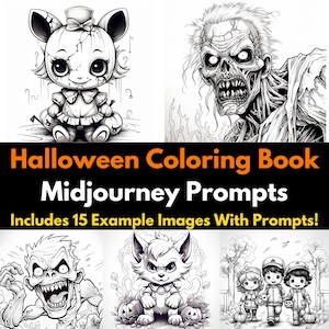 Halloween Coloring Book: 23 Midjourney AI Art Prompts (Digital Download)