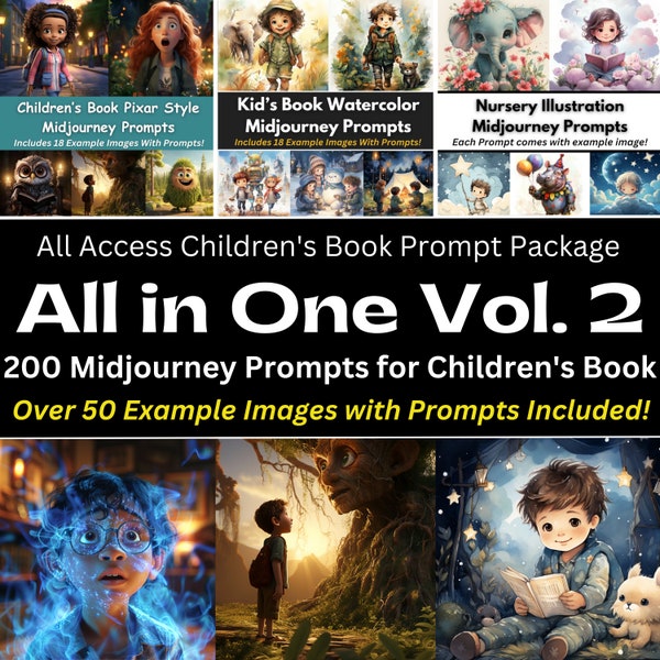 Midjourney Prompts, Childrens Book, VOL 2, Illustration Images, Fantasy, Whimsical, How To, Copy and Paste, Bundle, For Parents, Teachers