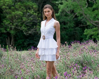 White Mini Dress Summer cocktail dress Romantic white dress Summer Mini dress White Boho Dress sustainable 100% organic cotton handmade