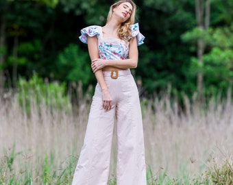 Pink Wide Leg Pants Summer Pant Women Pants Boho Pants For Women sustainable 100% organic cotton handmade - Daffodil women's Streetwear