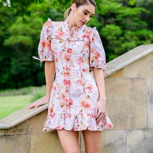 Floral Print Cut out Women's Summer Mini Dress Spring Dress Prom Dresses Women's Short Clothing 100% Organic Cotton Handmade Poppy image 5