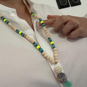 Handmade natural pearl boho necklace with turquoise blue tassel