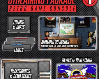 Retro Game Console Stream Package - 3D Scenes, Alerts, Transitions, Backgrounds, Frames, Overlays - Twitch / YouTube