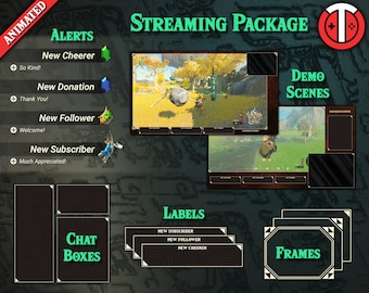 Fantasy RPG Stream Package - TotK / BotW - Overlays, Alerts, Backgrounds, Elements, Scenes, Transition, Labels, Frames