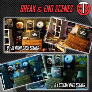 May include: A digital illustration of a retro-style bedroom with a dresser, a TV, and posters on the walls. The posters feature video game characters and the text "Super Retro 3", "Stream Over", and "Be Right Back".