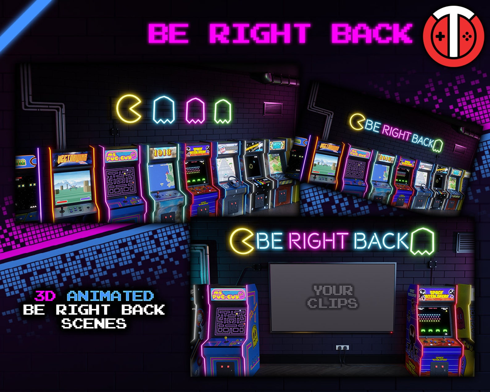 Retro Arcade Animated Stream Package Overlays, 3D Scenes, Alerts ...