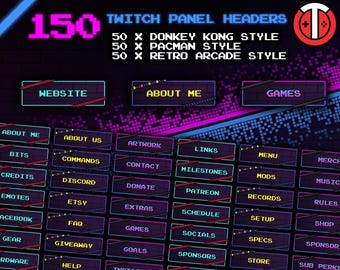 Twitch Panels - Retro Game / Arcade - 3 Styles - Panel Headers