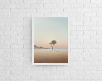 Printable Desert Landscape Painting, Lone Tree, Digital Download