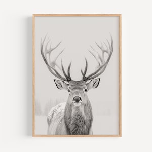 Printable Winter Deer in the Snow, Digital Download, Minimalist Poster, Wall Art, Scandinavian, Deer in the snow, Antlers, Christmas