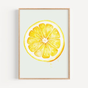 Citron Fruit Printable Wall Art, Téléchargement numérique instantané, Art de cuisine, Agrumes, Botanique, Légume, Peinture à l’aquarelle, Minimaliste