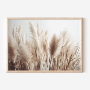 Impresión de playa neutra, hierba de la pampa, arte de pared minimalista, póster del océano, arte de playa, descarga digital, arte imprimible, arte de pared costero, boho
