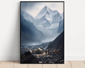 Mount Everest Base Camp, Mountains, Himalayas, Mountain Art Print, Digital Download, Landscape Wall Art, Home Décor, Printable Wall Art
