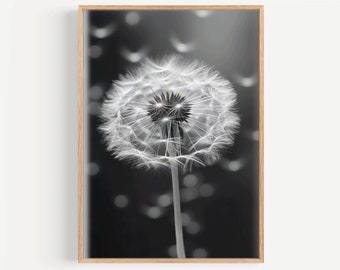 Dandelion Digital Download, Dandelion Wall Art, Dandelion Print, Minimalist Poster, Black and White Print, Floral Print, Instant Download