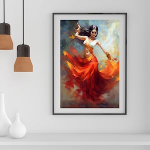 Indian Folk Art, Indian Dancing Lady Art, Indian Painting, Indian Wall Art, Indian Dance Painting, Indian Beautiful Woman Dance Art, Digital