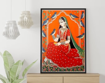 Indian Folk Art, Indian Royal Lady Art, Indian Painting, Indian Wall Art, Poster Prints, Printable Art, Living Room Decor, Indian Poster