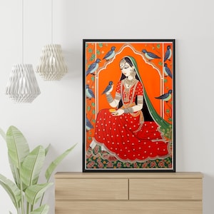 Indian Folk Art, Indian Royal Lady Art, Indian Painting, Indian Wall Art, Poster Prints, Printable Art, Living Room Decor, Indian Poster