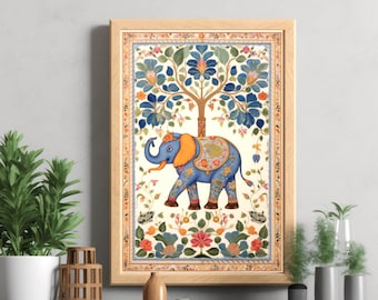 Indian Folk Art, Indian Elephant Print, Elephant Wall Art, Indian Pichwai Painting, Indian Wall Poster, Indian Elephant Art, Indian Painting