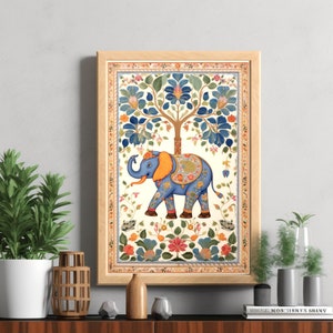 Indian Folk Art, Indian Elephant Print, Elephant Wall Art, Indian Pichwai Painting, Indian Wall Poster, Indian Elephant Art, Indian Painting
