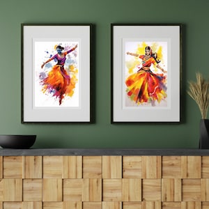 Indian Wall Art, Indian Woman Dance Painting, Dancing Indian Girl, Indian Digital Poster, Abstract Indian Art, Watercolor Indian Art, Decor