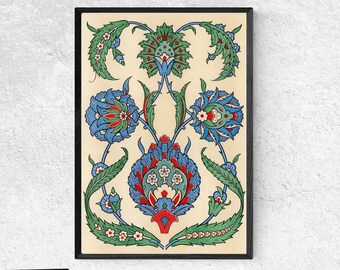 Turkish Wall Art, Mughal Art, Islamic Art, Islamic Floral Art, Floral Vintage Art, Persian Wall Art, Indian Vintage Art, Floral Inlay Art
