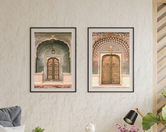 Indian Palace Door Set of 2, Indian Wall Art, Indian Vintage Door, Indian Palace Door Art, Jaipur Travel Posters, Indian Palace, Boho Art
