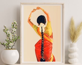 Indian Folk Art, Indian Dancing Lady Art, Indian Woman Painting, Indian Wall Art, Indian Classical Dance Poster Digital, Indian Dance Art
