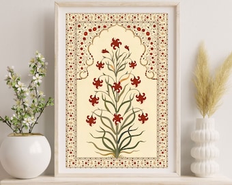 Indian Folk Art, Floral Prints, Mughal Floral Art, Indian Vintage Pichwai Painting, Vintage Floral Art, Boho Wall Art, Digital Indian Art