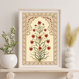 Indian Folk Art, Floral Prints, Mughal Floral Art, Indian Vintage Pichwai Painting, Vintage Floral Art, Boho Wall Art, Digital Indian Art