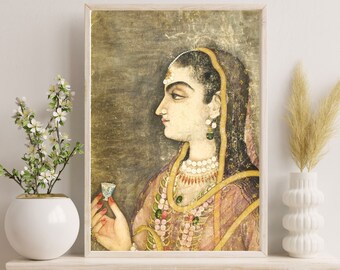Impresión de arte mogol: Retrato de una mujer de la realeza india (descarga digital)
