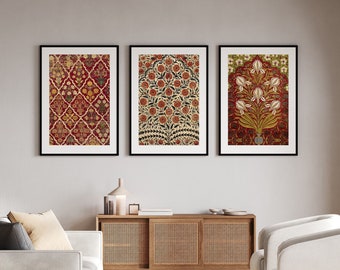 Indian Floral Art Set of 3 Indian Folk Art, Mughal Floral Art, Indian Vintage Art, Pichwai Painting, Mughal Art, Indian Digital Wall Art Set