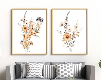 Watercolor Wildflower Wall Art, Wildflower Set of 2 Wall Art, Wild Flower Digital Prints, Botanical Downloadable Print, Farmhouse home decor