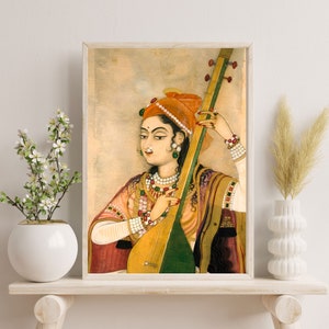 Indian Folk Art, Indian Royal Woman, Indian Vintage Painting, Mughal Art, Indian Digital Art, Vintage Indian Art, Indian Antique Wall Art