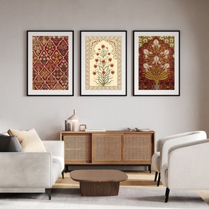 Indian Floral Art Set of 3 Indian Folk Art, Mughal Floral Art, Indian Vintage Art, Pichwai Painting, Mughal Art, Indian Digital Wall Art Set