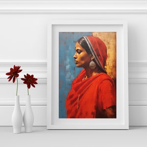 Indian Woman Painting, Indian Folk Art, Indian Rural Village Art, Indian Beautiful Woman Art, Indian Wall Art, Indian Digital Art