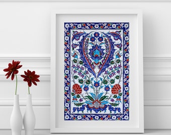 Islamic Floral Art Print: Vintage Turkish Wall Decor (Digital Download)