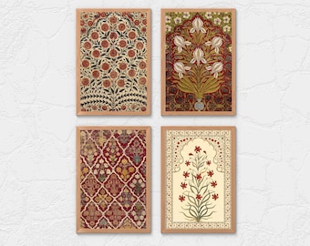 Indian Floral Art Set of 4, Indian Folk Art, Mughal Floral Art, Indian Vintage Art, Pichwai Painting, Mughal Art, Indian Digital Wall Art